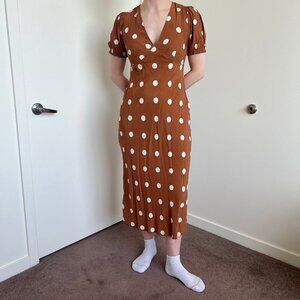 A New Day Brown with White Polka Dot Midi Dress Size S